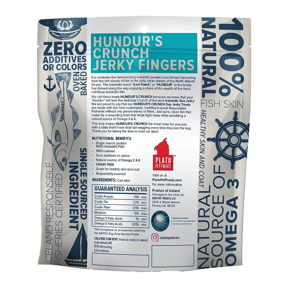 Plato Hundur's Crunch Jerky Fingers Fish Dog Treats 10-oz, Plato