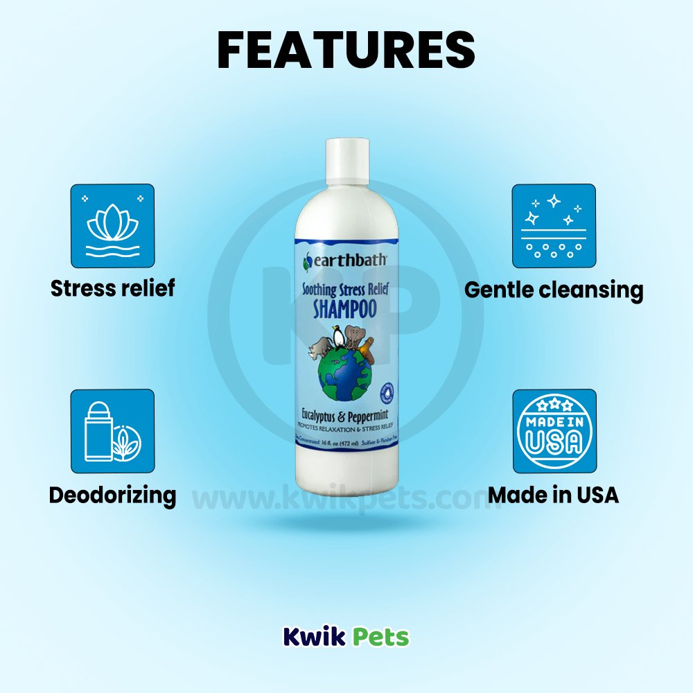 Features of Earthbath Soothing Stress Relief Pet Shampoo Eucalyptus & Peppermint 16-oz