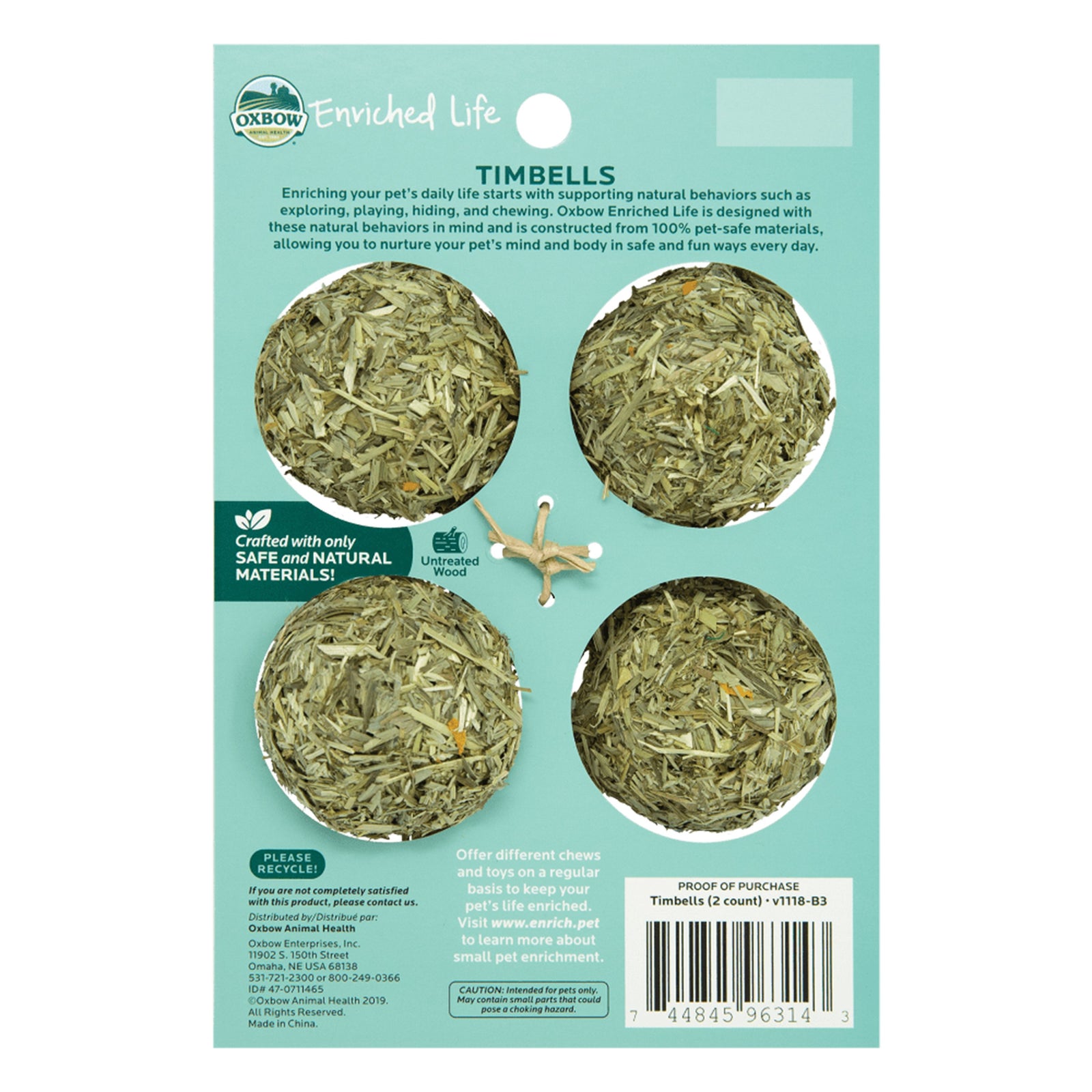 Oxbow Animal Health Enriched Life Timbells Small Animal Toy 2 Count, Kwik Pets