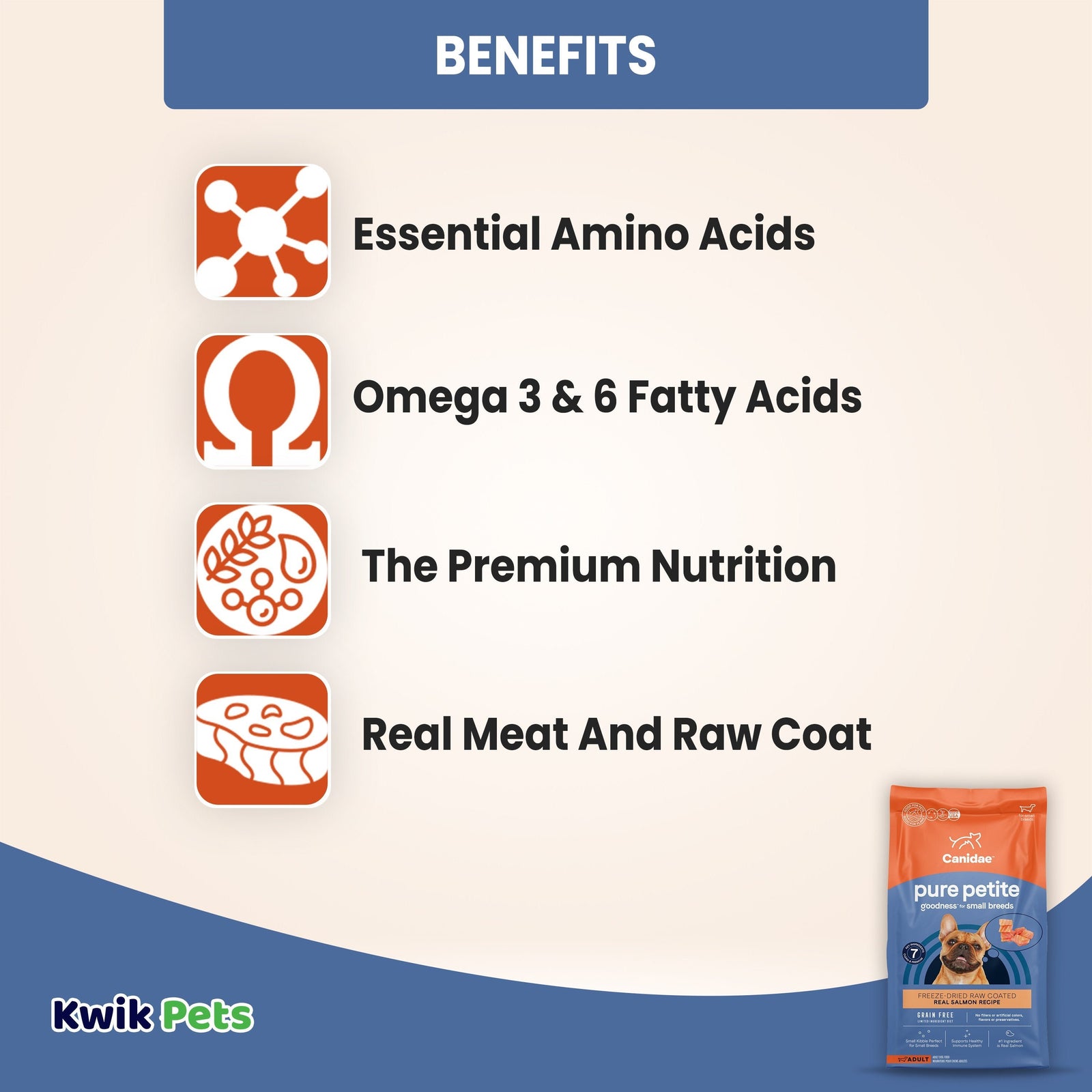 Benefits of CANIDAE PURE Goodness Grain-Free LID Petite Small Breed Puppy Coated Dry Dog Food Salmon 4-lb