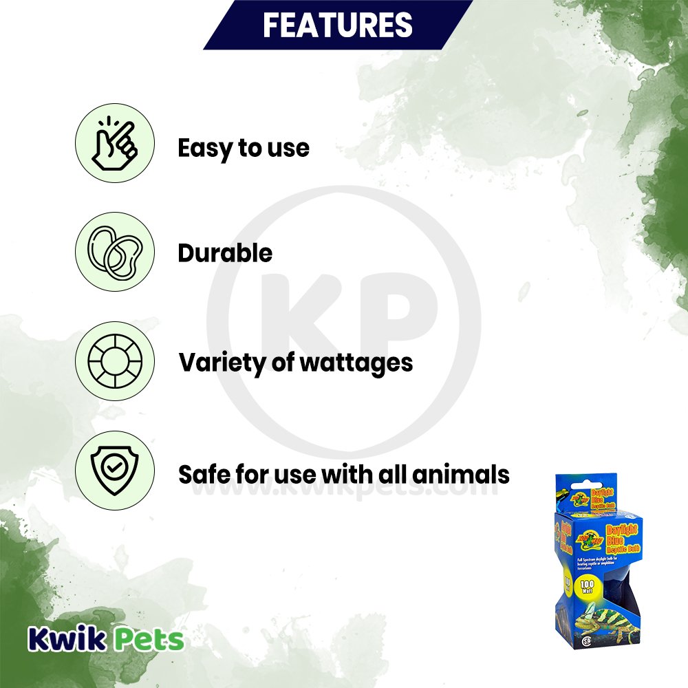 Zoo Med Daylight Blue Reptile Bulb 100W, Kwik Pets