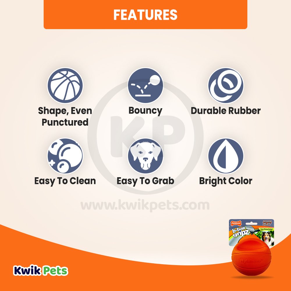 Nylabone Power Play Dog Basketball B-Ball Gripz, Medium/Wolf - Up To 35 lb, Nylabone