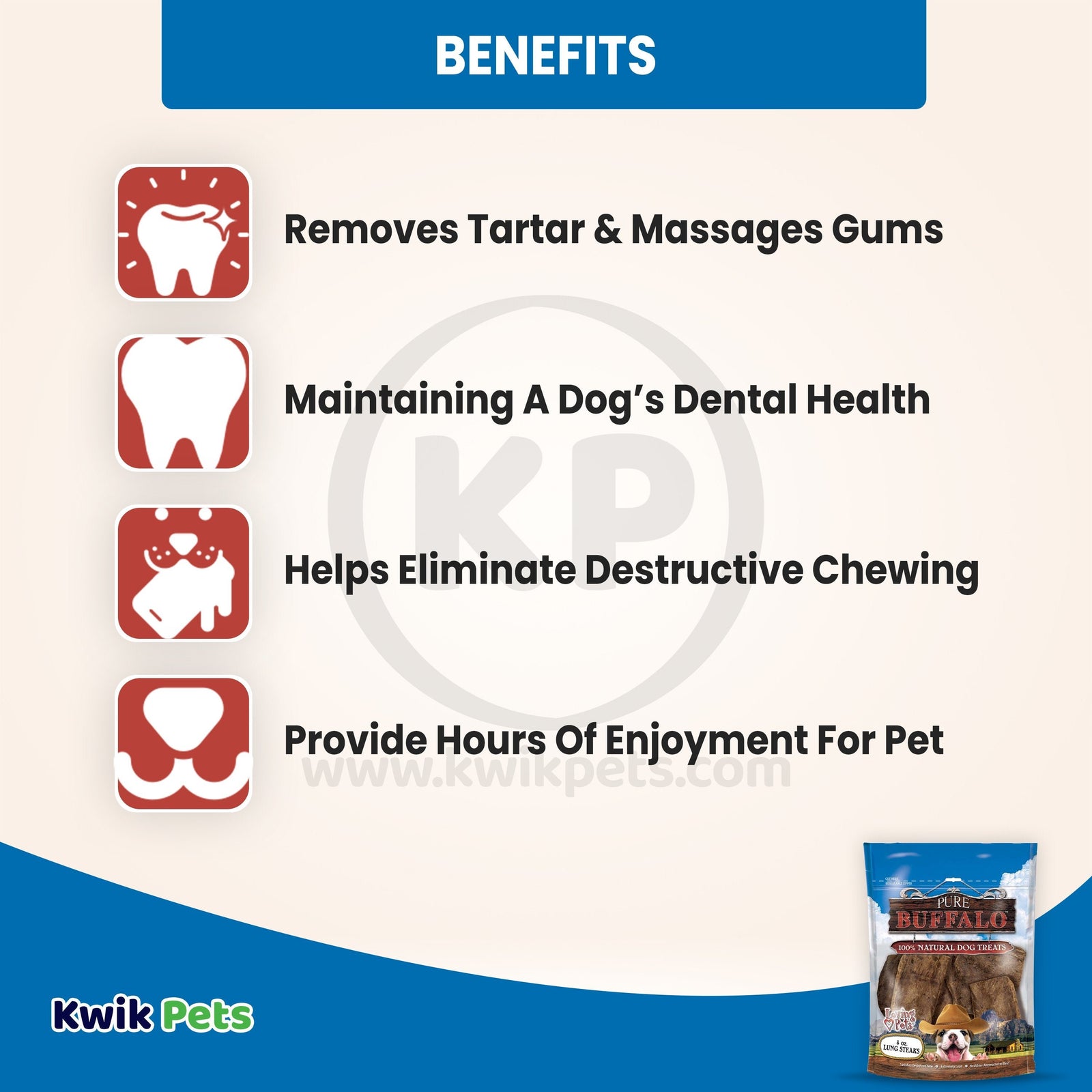 Benenfirs of Loving Pets Pure Buffalo Lung Steaks Dog Treat 4-oz