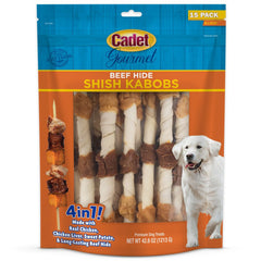 Cadet Gourmet Beef Hide Shish Kabob Dog Treats X-Large 15 Count 42.8-oz