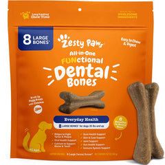 Zesty Paws All-in-One Functional Dental Bones Chews Treats for Large Dogs 8 Count 10.1-oz