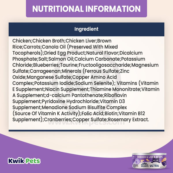 Ingredients - Natural Balance Original Ultra Canned Wet Cat Food Chicken & Liver 5.5-oz