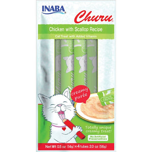 Inaba Churu Creamy Purée Lickable Cat Treats Chicken with Scallop Recipe 0.5-oz Tubes 4 Count, Kwik Pets