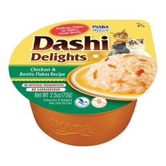 Inaba Dashi Delights Lickable Cat Treats Chicken & Bonito Flake Recipe 2.5-oz Cups 6 Count