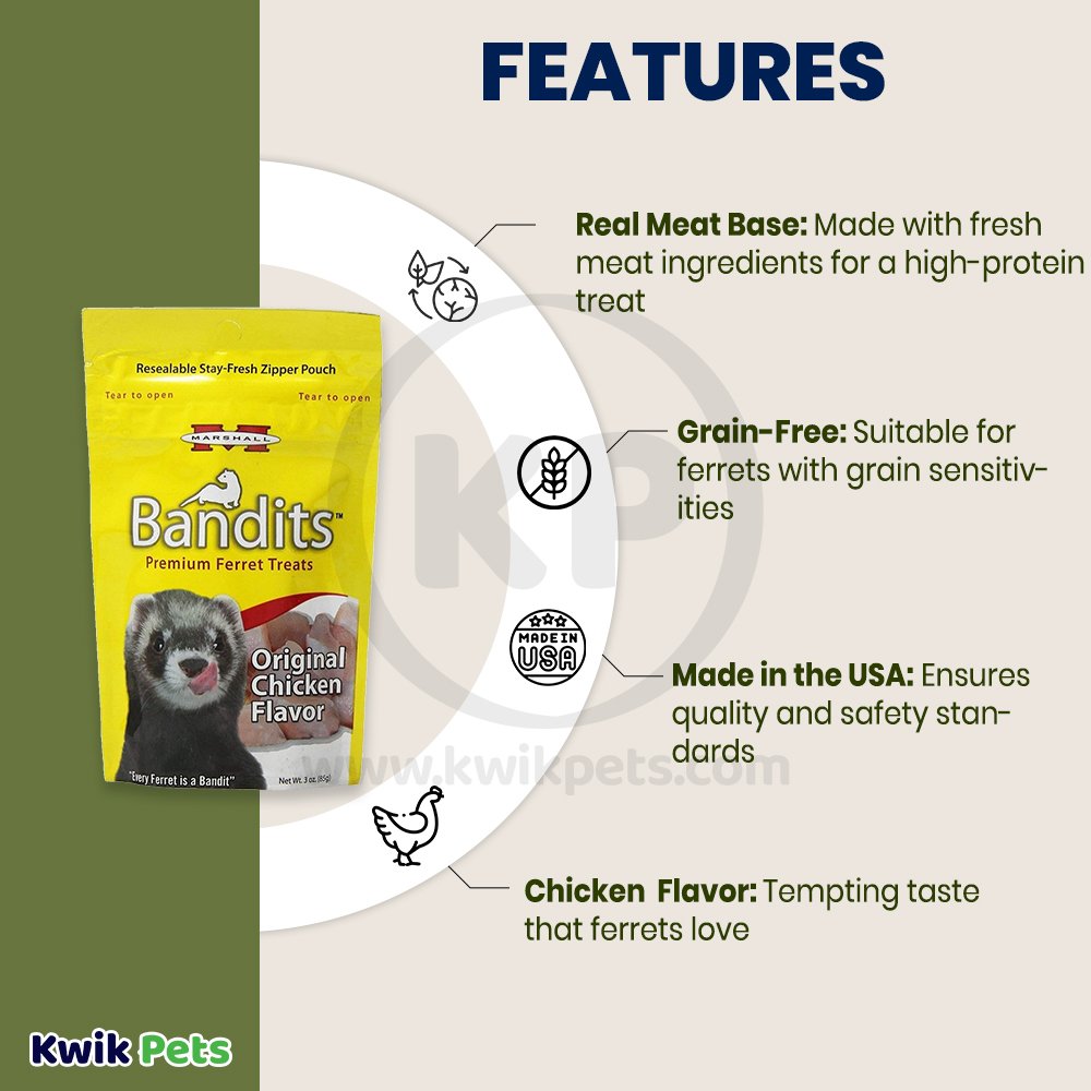 Marshall Pet Products Bandits Ferret Treat Original Chicken 3-oz, Kwik Pets
