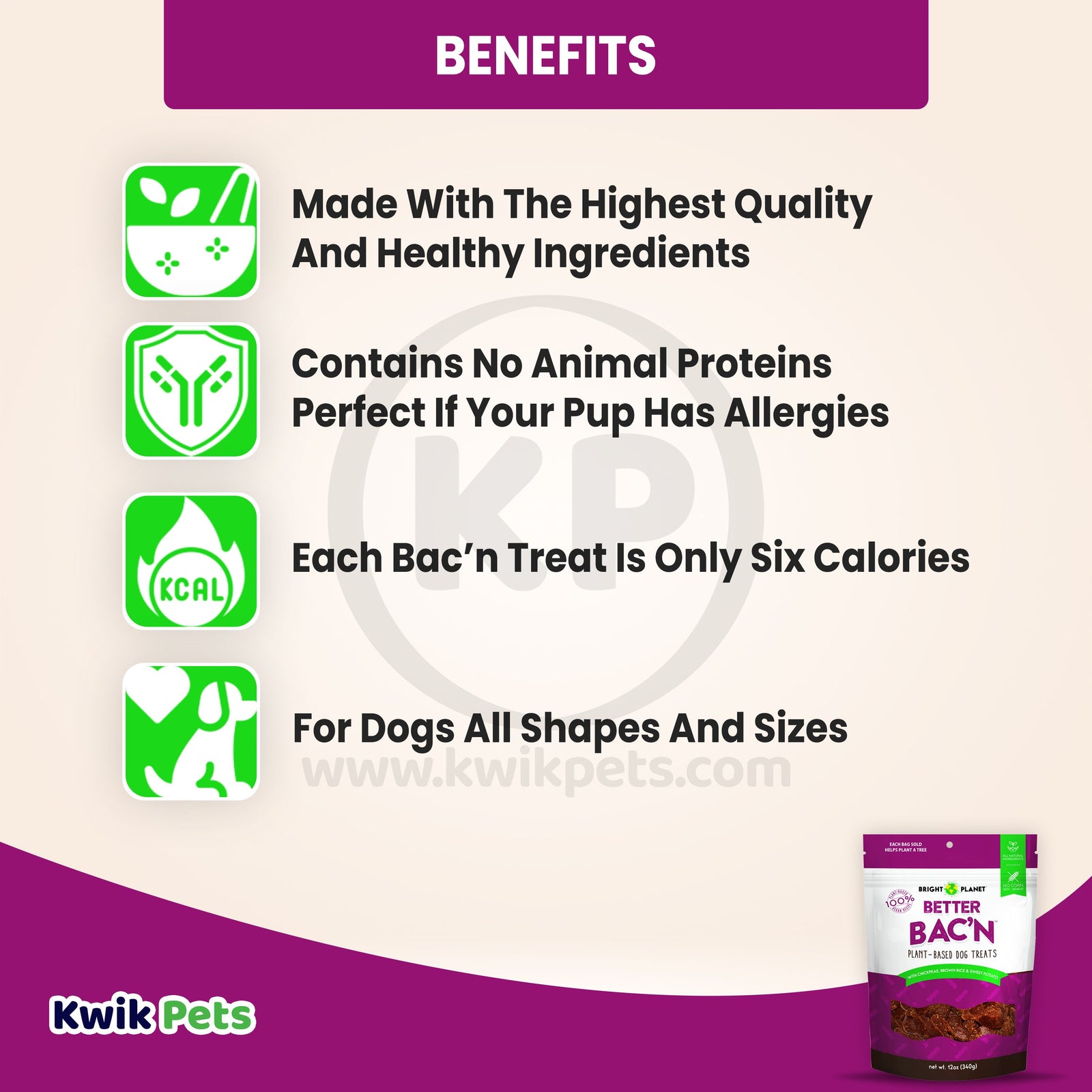 Benefits of Bright Planet Better Bac'n Plant-Based Dog Treats 12-oz