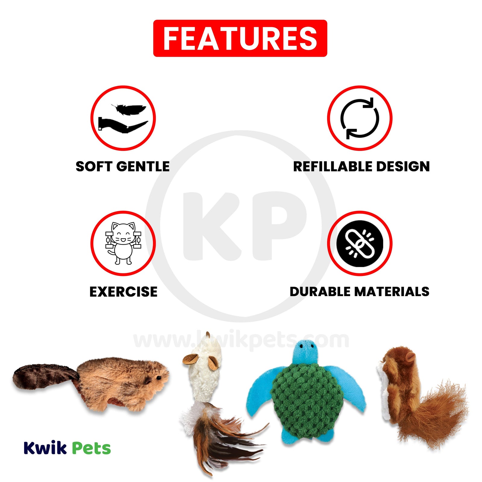 Features of KONG Refillable Catnip Squirrel Cat Toy Brown One Size