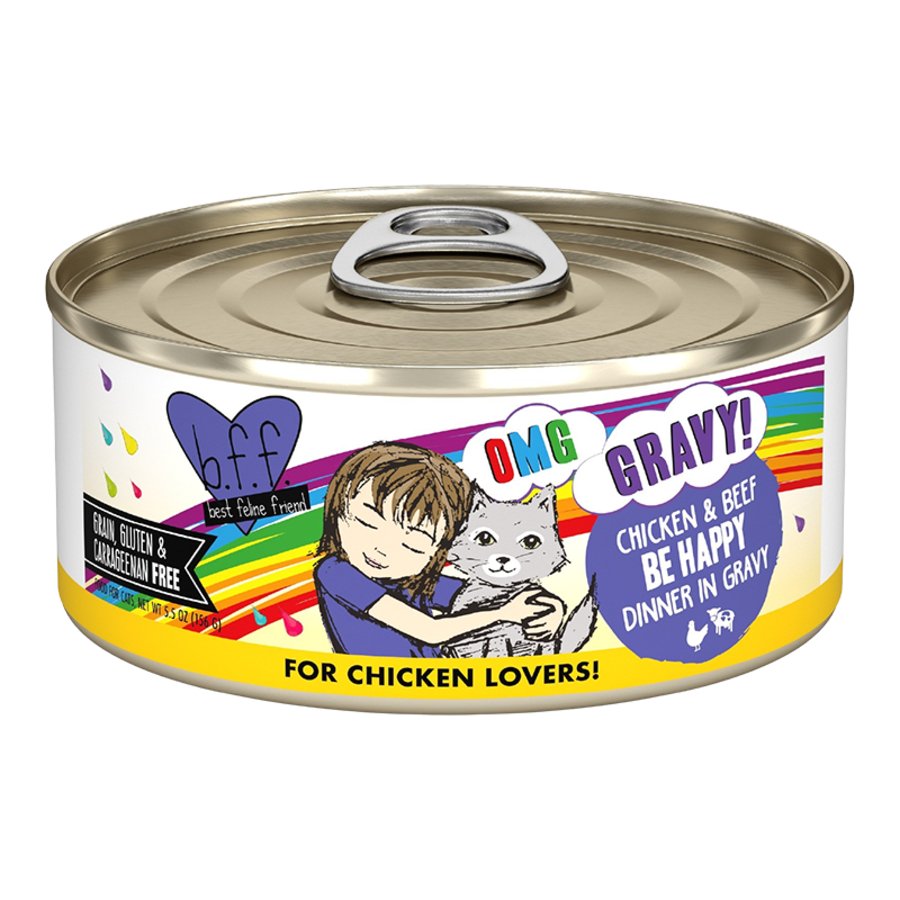 Weruva B.F.F. OMG Chicken & Beef Be Happy! Dinner in Gravy Wet Cat Food 5.5-oz, Kwik Pets