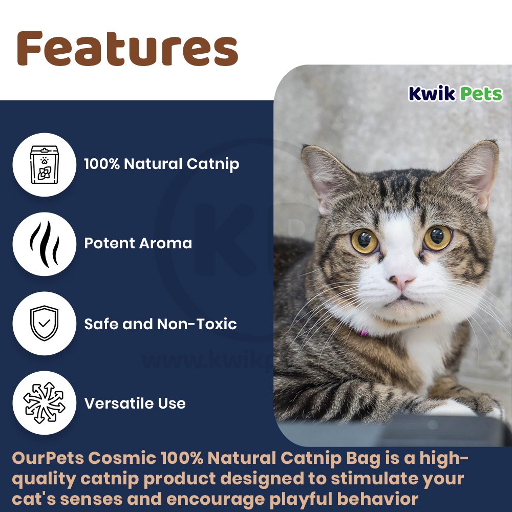 Features of OurPets Cosmic 100% Natural Catnip Jar 1.25-oz