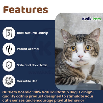 Features of OurPets Cosmic 100% Natural Catnip Jar 1.25-oz
