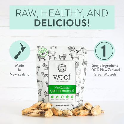 The New Zealand Natural Pet Food Co. Woof Freeze Dried Dog Treat NZ Green Mussels 1.76-oz