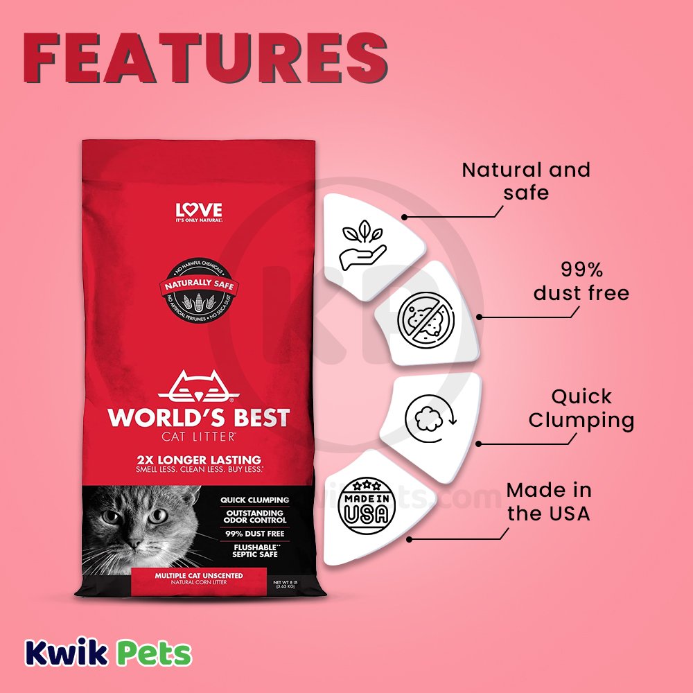 Features - World's Best Cat Litter Multiple Cat Unscented Formula 8-lb