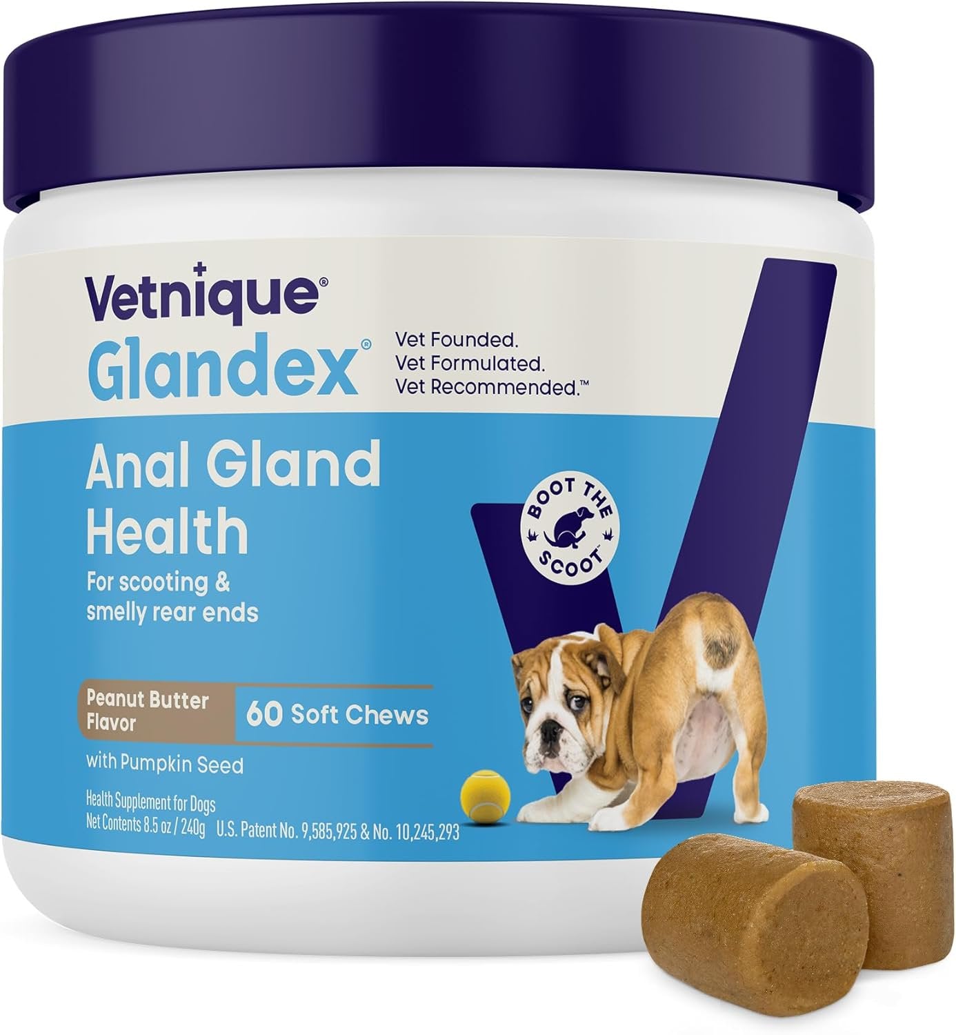 Vetnique Glandex Anal Gland Soft Chews for Dogs Peanut Butter with Pumpkin Seed 60 Count 8.5-oz