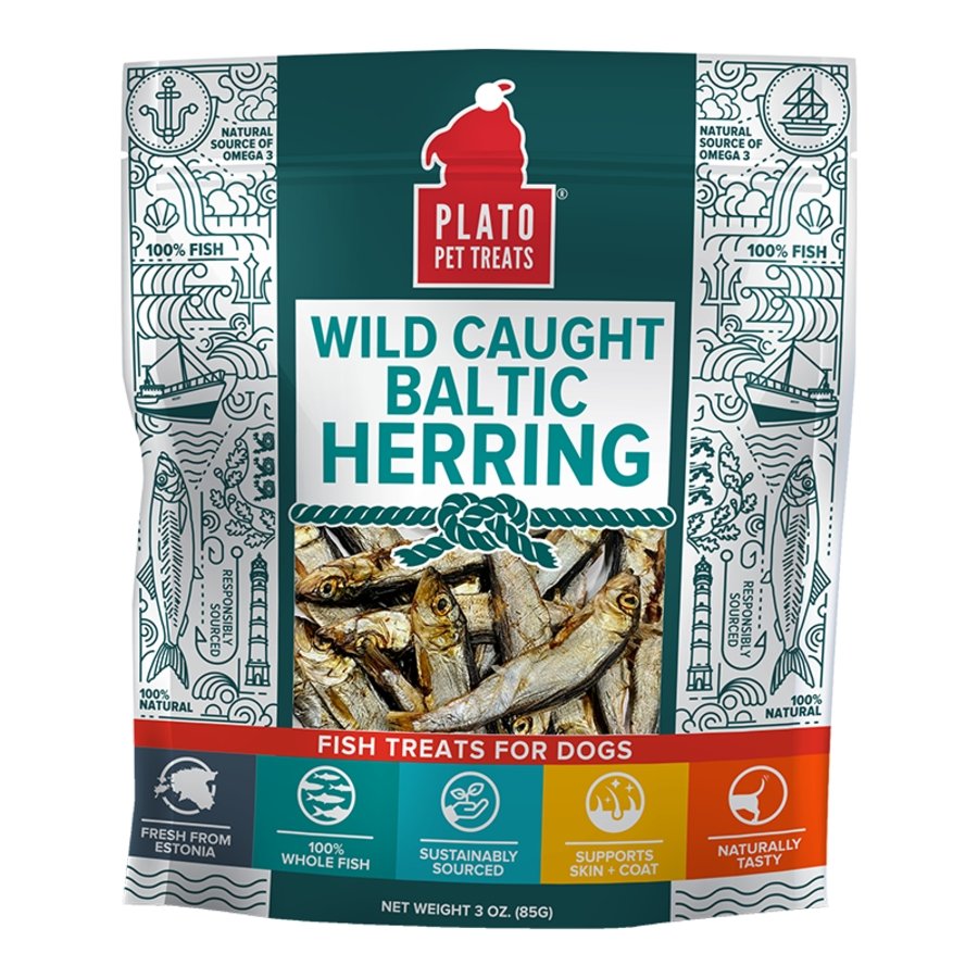 Plato Wild Caught Baltic Herring Fish Dog Treats 3-oz, Kwik Pets