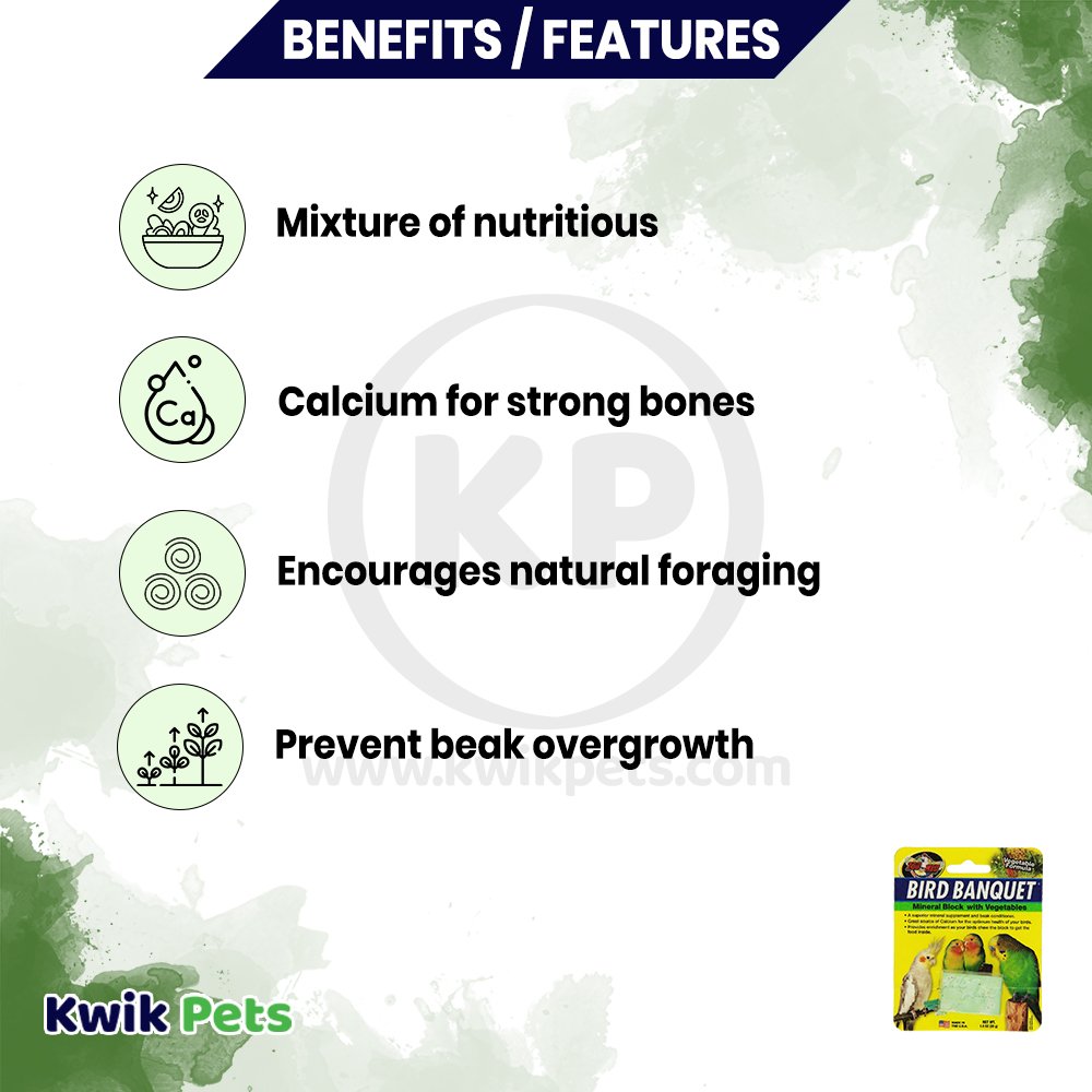 Zoo Med Bird Banquet Vegetable Formula Mineral Block Green Small 1-oz, Kwik Pets