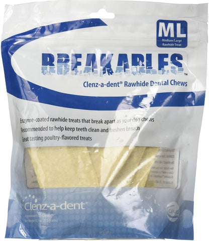 Ceva Clenz-a-dent Breakables Rawhide Dental Dog Chews Medium/Large 15 Count 8.3-oz