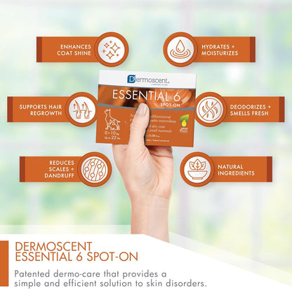 Dermoscent Essential 6 Spot-on Dog Skin Care for Dandruff & Allergy Relief Dogs & Small Mammals Up to 22-lb 4 Pipettes