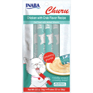 Inaba Churu Creamy Purée Lickable Cat Treats Chicken with Crab Recipe 0.5-oz Tubes 4 Count, Kwik Pets