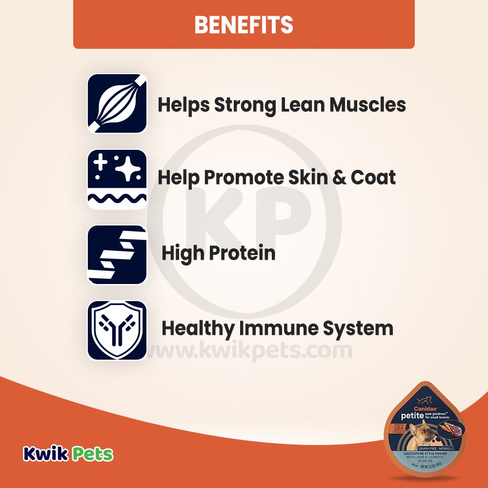 Benefits of CANIDAE PURE Goodness Petite Small Breed Grain-Free Canned Dog Food Morsels w/Lamb & Carrots 3.5-oz