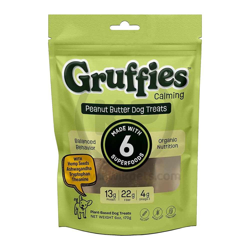 Front of Green Gruff Gruffies Calming Dog Treats Peanut Butter 6-oz