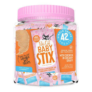 Tiki Pets Cat Baby Stix Lickable Cat Treats Chicken in Creamy Gravy 0.28-oz Pouches 42 Count, Kwik Pets