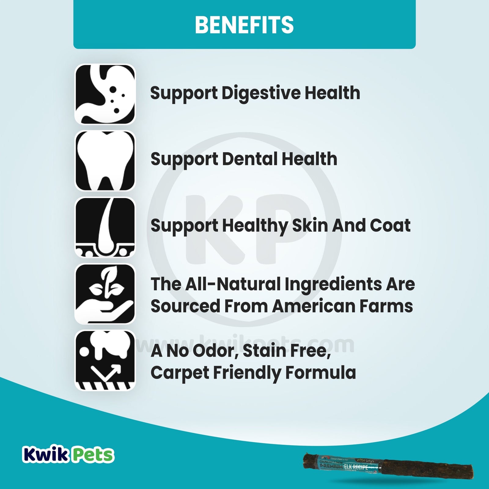 Benefits of Etta Says! Premium Crunchy Elk Chews Dog Treat 7-in