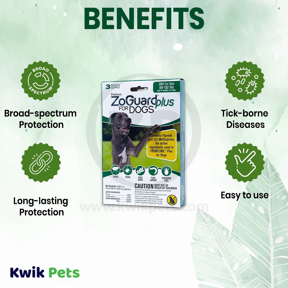 Promika ZoGuard Plus 3-Month Supply Flea & Tick Prevention for Dogs 89-132 lbs 3 Count, Kwik Pets