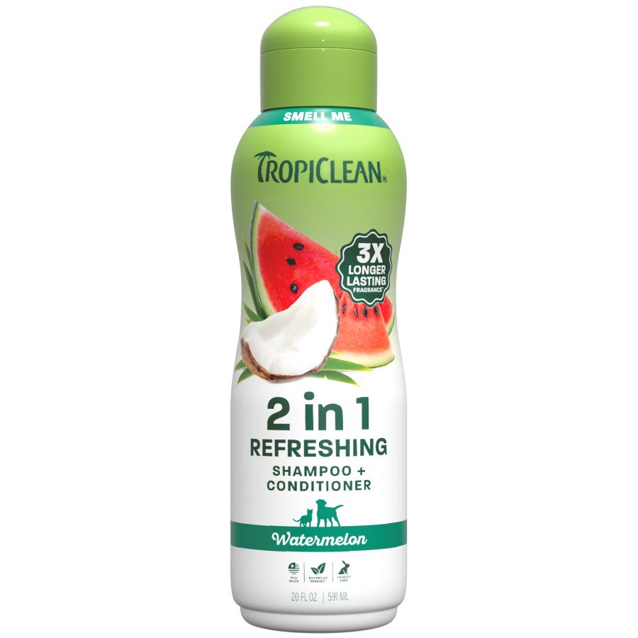 TropiClean 2-in-1 Refreshing Pet Shampoo + Conditioner for Dogs & Cats Watermelon 20-oz, Kwik Pets