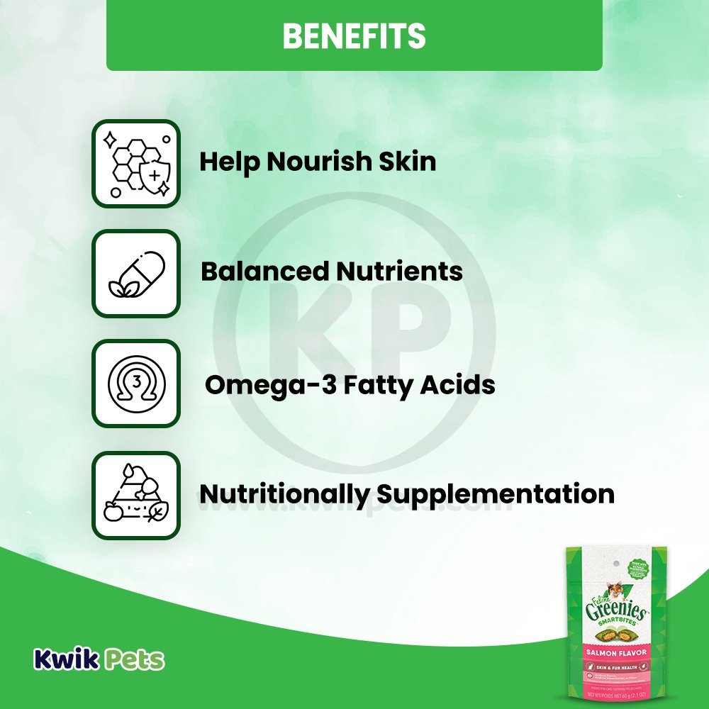 Benefits - Greenies Feline Smartbites Healthy Skin & Fur Health Cat Treats Salmon 2.1-oz