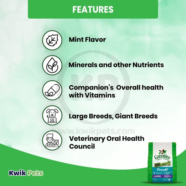 Greenies Dog Dental Treats Fresh, 12 oz, 8 ct, Large, Greenies