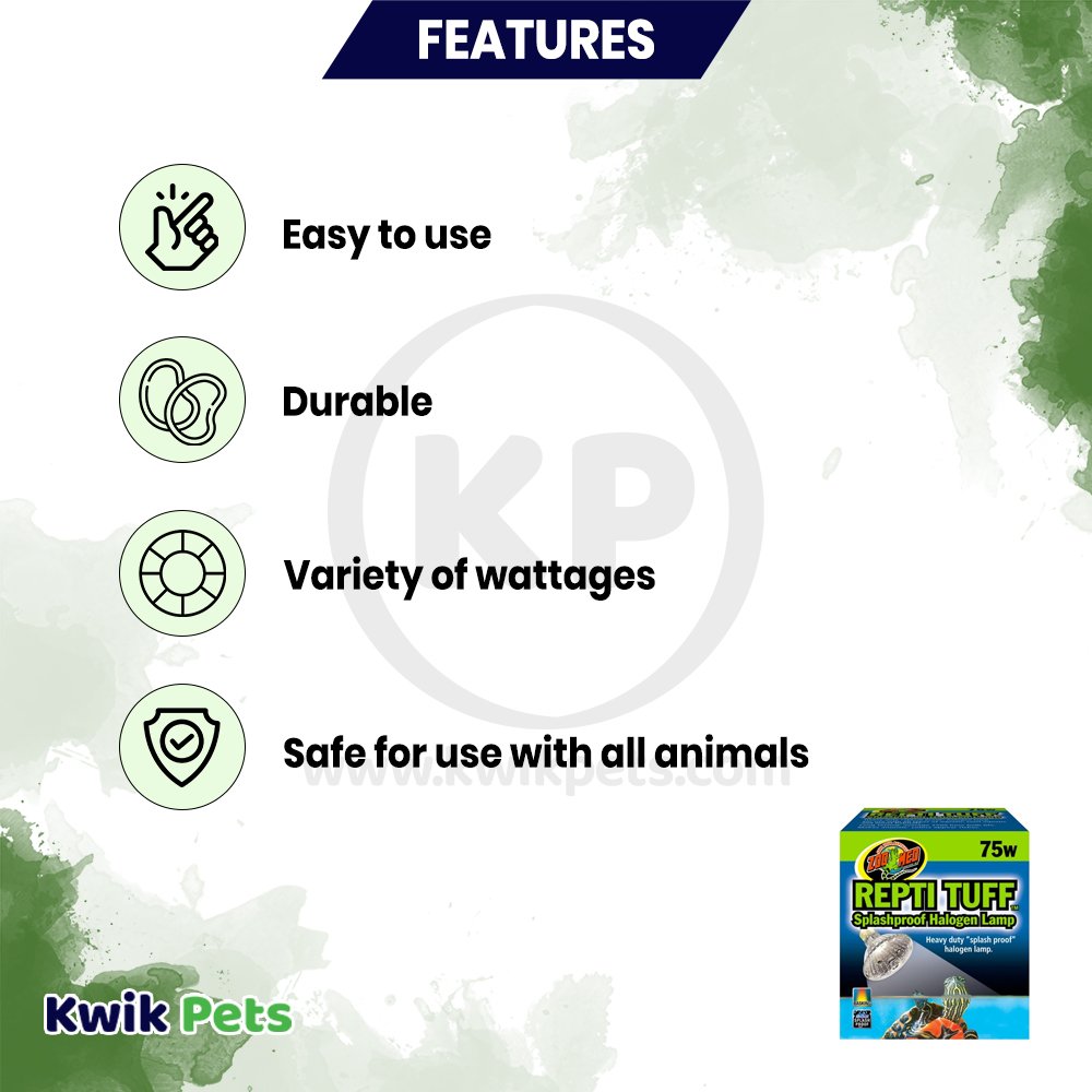 Zoo Med Repti Tuff Splashproof Halogen Lamp Features