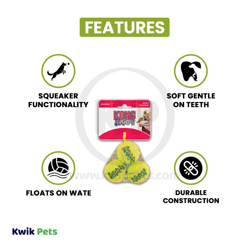 KONG Air Dog Squeakair Tennis Ball Dog Toy X-Small 3 Count, Kwik Pets
