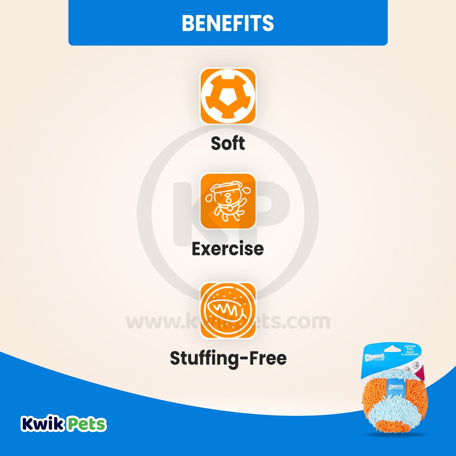 Benefits of Chuckit! Indoor Ball Dog Toy Blue/Orange Medium