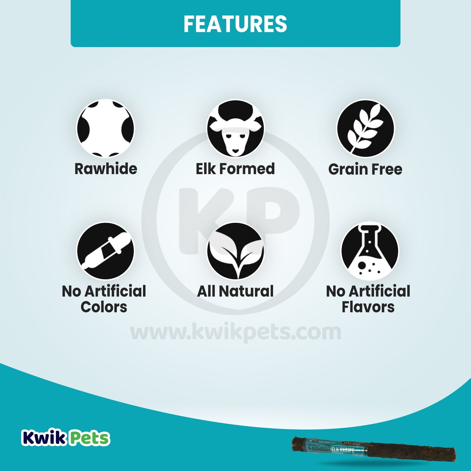 Features of Etta Says! Premium Crunchy Elk Chews Dog Treat 7-in