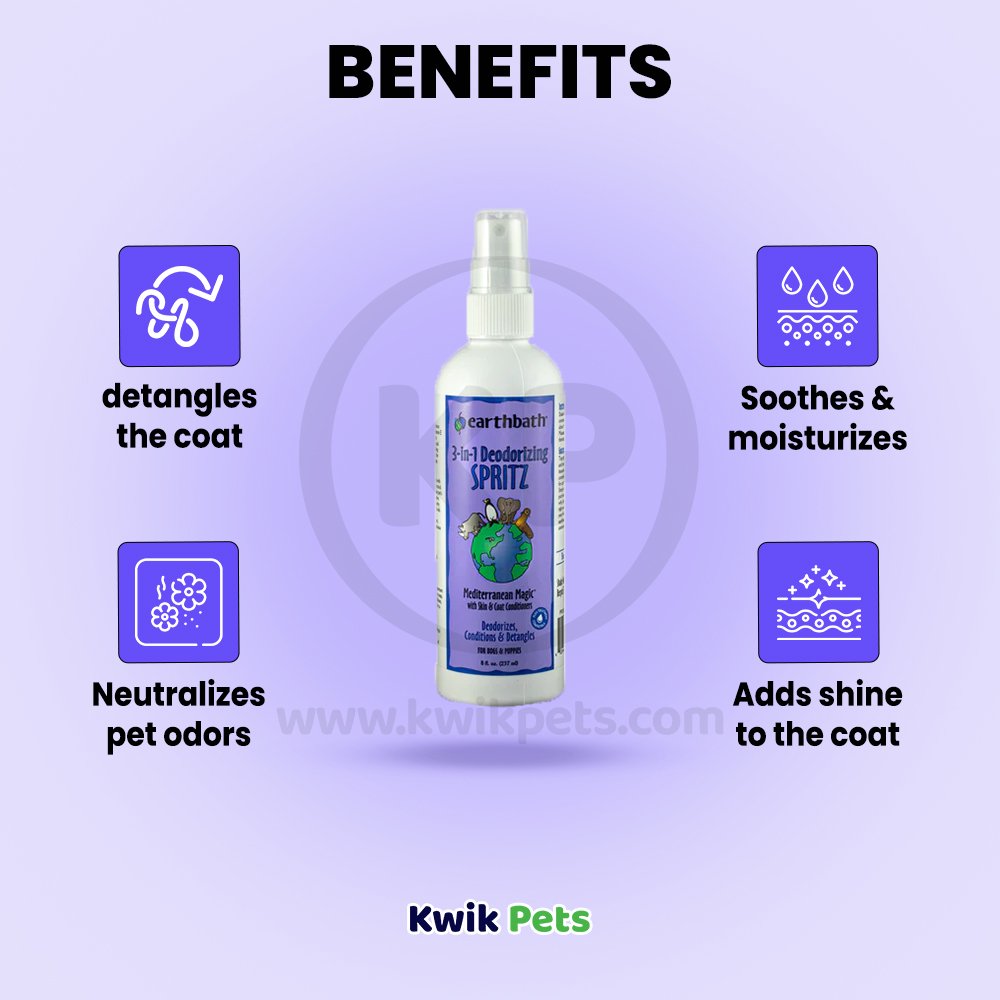 Benefits of Earthbath 3-in-1 Deodorizing Spritz for Dogs Mediterranean Magic 8-oz