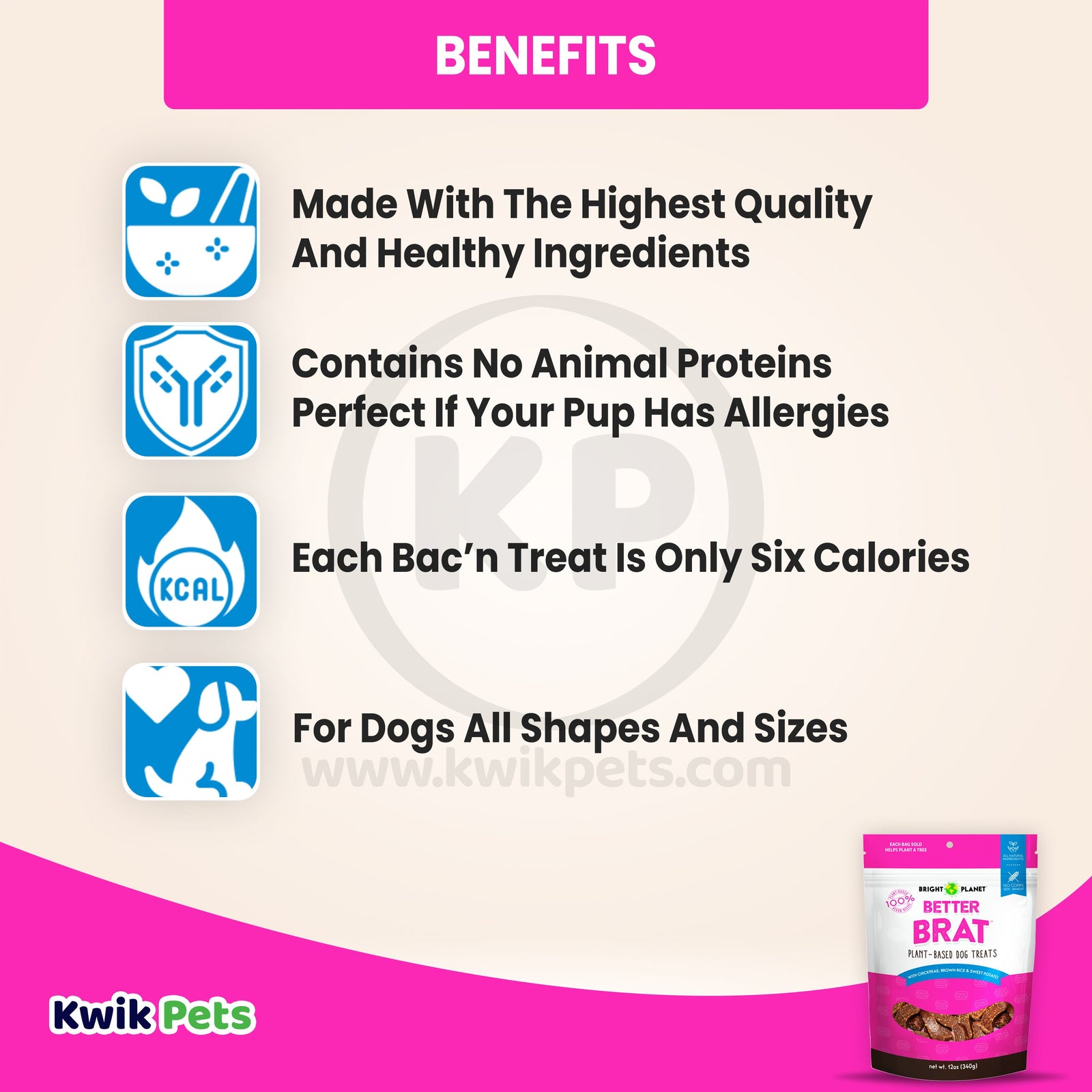 Bright Planet Better Brat Plant-Based Dog Treats 12-oz, Kwik Pets
