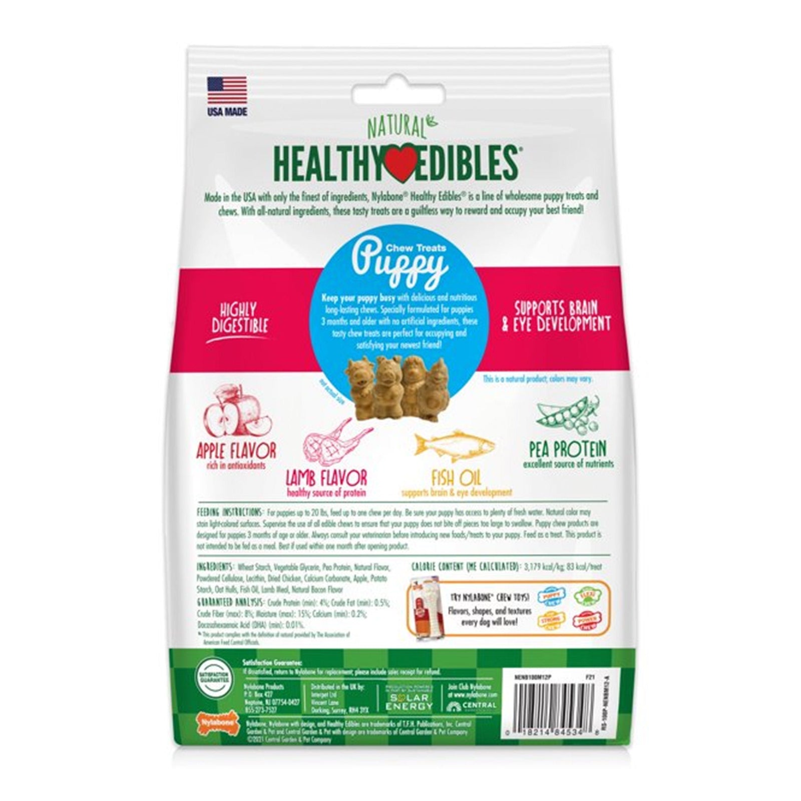 Back of Nylabone Healthy Edibles Animal-Shaped Puppy Chew Treats Lamb & Apple Small/Regular - Up To 25 Ibs 12 Count