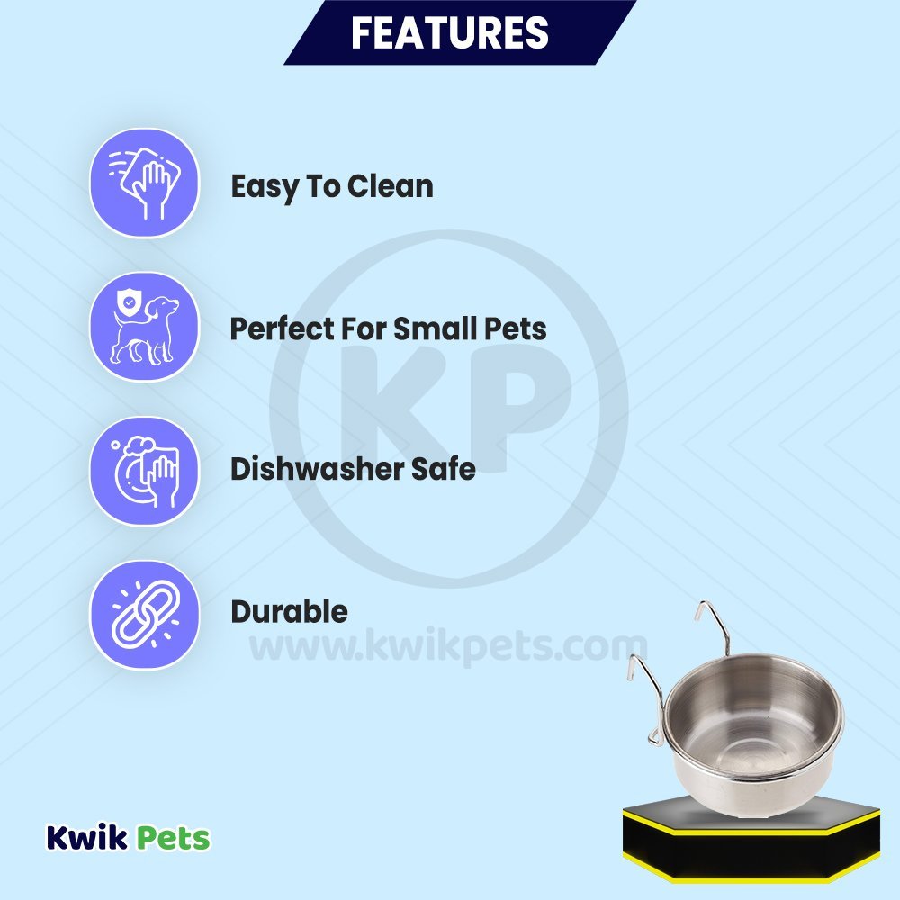 Features of Ethical Pet Spot Stainless Steel Bird Coop Cup with Wire Hanger 10-oz