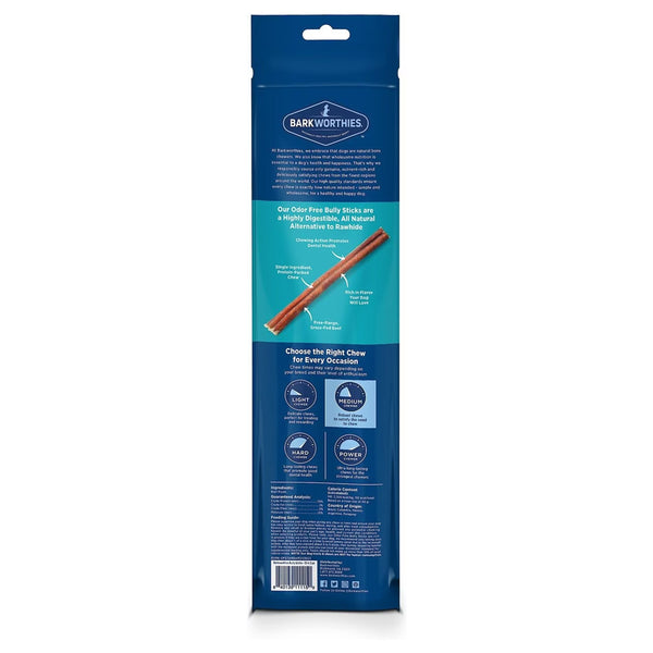 Back of Barkworthies 12" Odor Free Bully Stick Dog Chews 3 Count