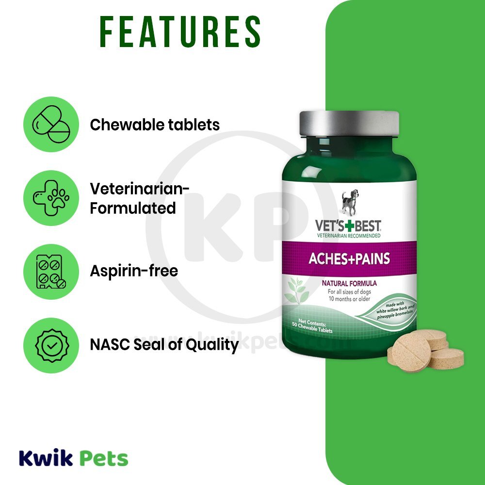 Features of Vet's Best Aches & Pains Dog Chewable Tablets 50 Count