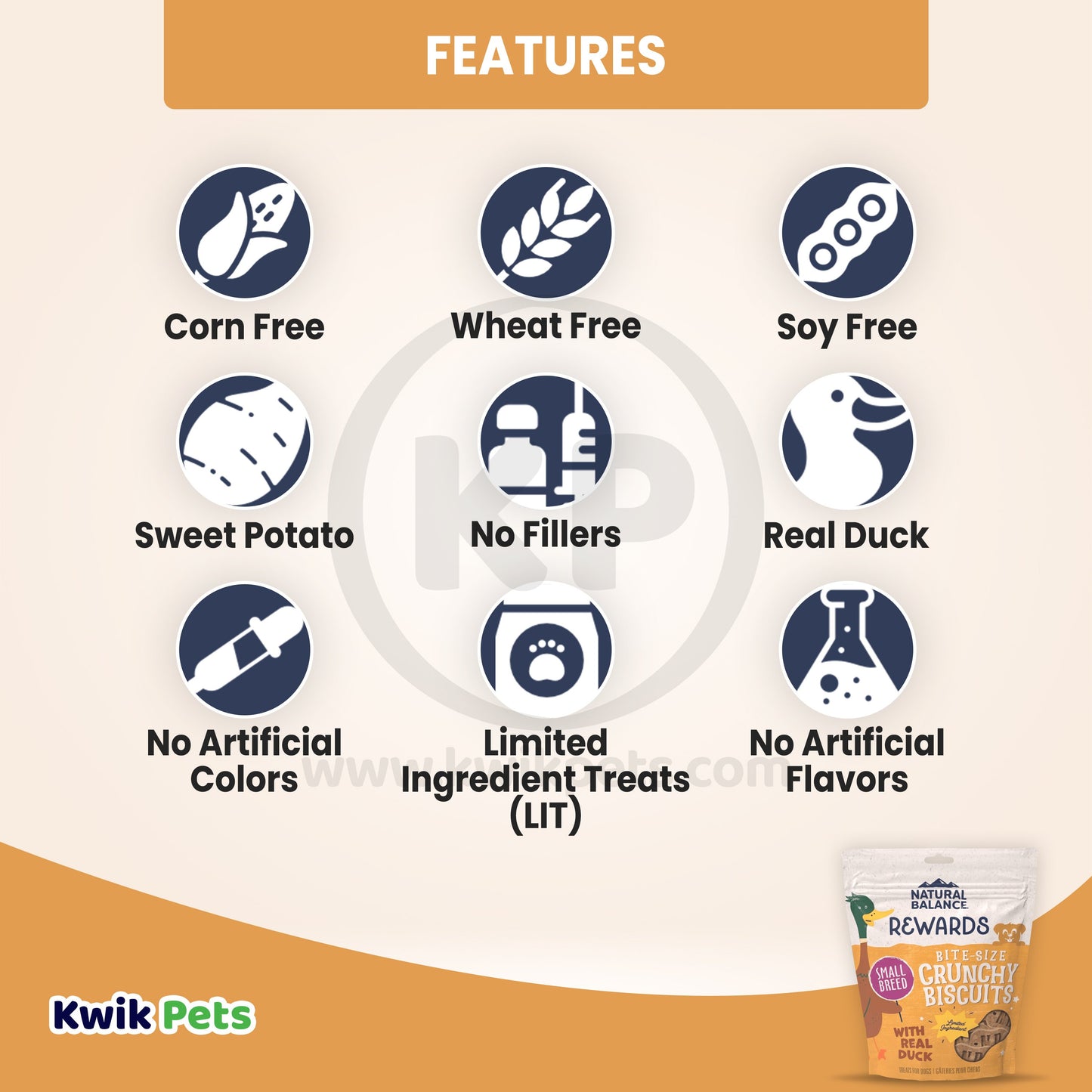 Natural Balance Pet Foods L.I.T. Original Biscuits Small Breed Dog Treats Duck & Potato, 8-oz, Natural Balance