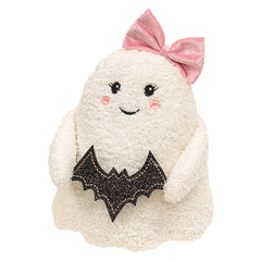 Bright Ideas Plush Pink Bow Sitting Ghost with Bat Halloween Decor