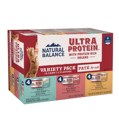 Natural Balance Pet Foods Ultra Protein Pate Canned Cat Food Variety Pack Chicken, Duck & Salmon 2.8-oz 12 Count