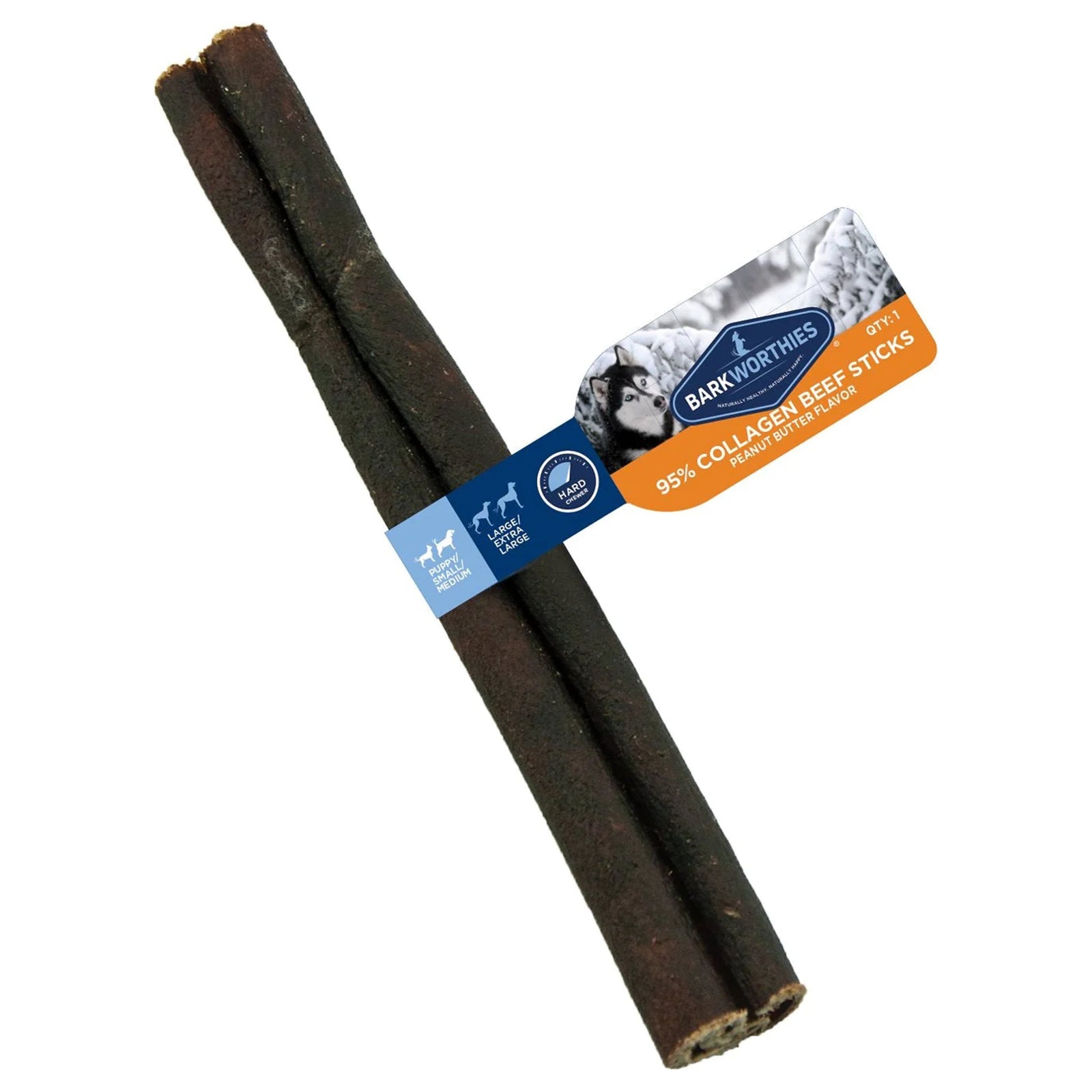 Barkworthies 12" Peanut Butter Flavored Collagen Beef Stick Dog Chews 6 Count, Kwik Pets