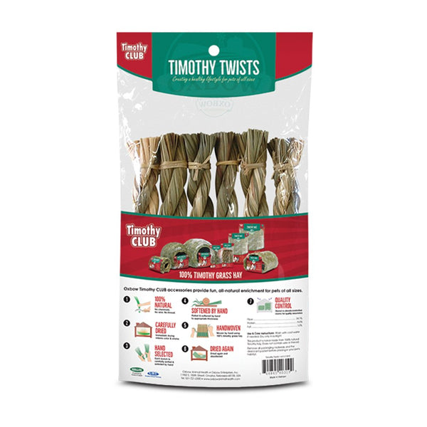 Oxbow Animal Health Timothy CLUB Hay Twists Small Animal Treat 6 Count, Kwik Pets