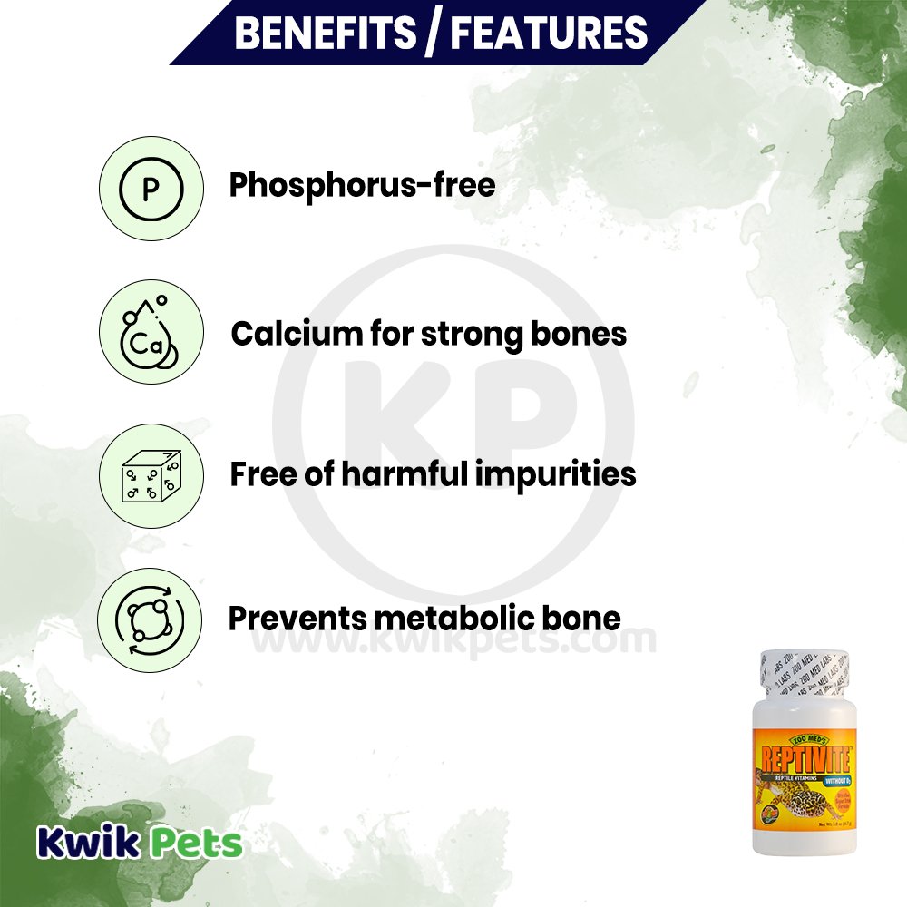 Zoo Med ReptiVite without D3 Reptile Vitamin 2-oz, Kwik Pets